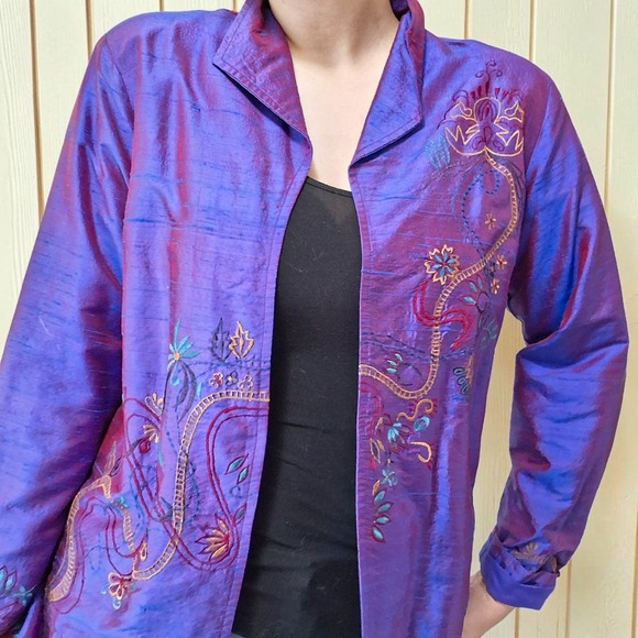 Coldwater Creek Jackets & Blazers - 100% Raw Silk Iridescent Purple Embroidered Jacket Blazer Size S Coldwater Creek